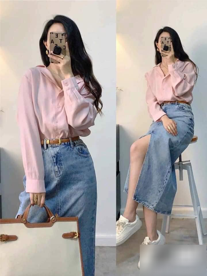 Diện chân váy denim đến công sở - Ảnh 4. Diện chân váy denim đến công sở - Ảnh 4.