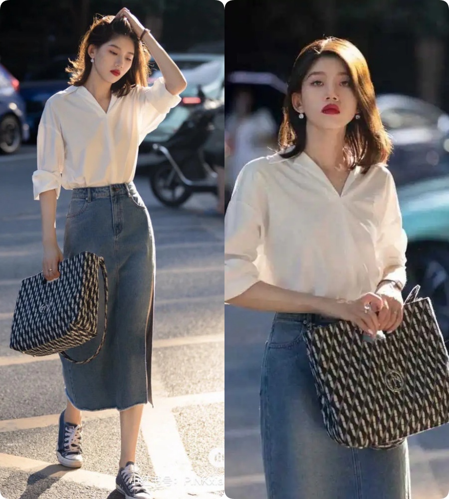 Chân váy denim + sơ mi: - Ảnh 5. Chân váy denim + sơ mi: - Ảnh 5.